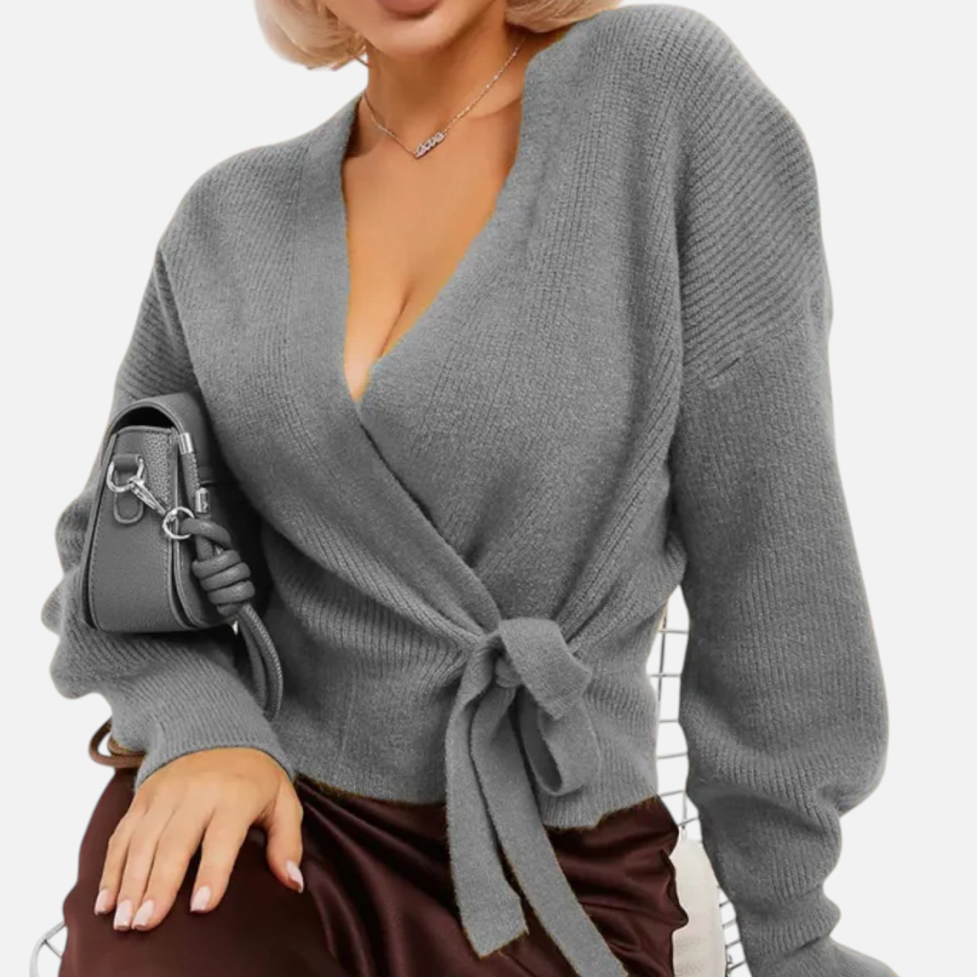 Women’s V-Neck Drawstring Knit Cardigan