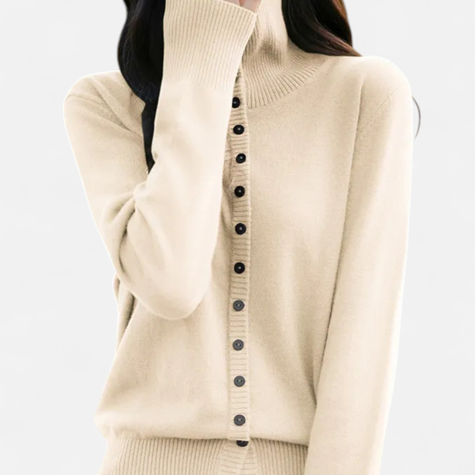 Women’s High-Neck Ribbed Cardigan