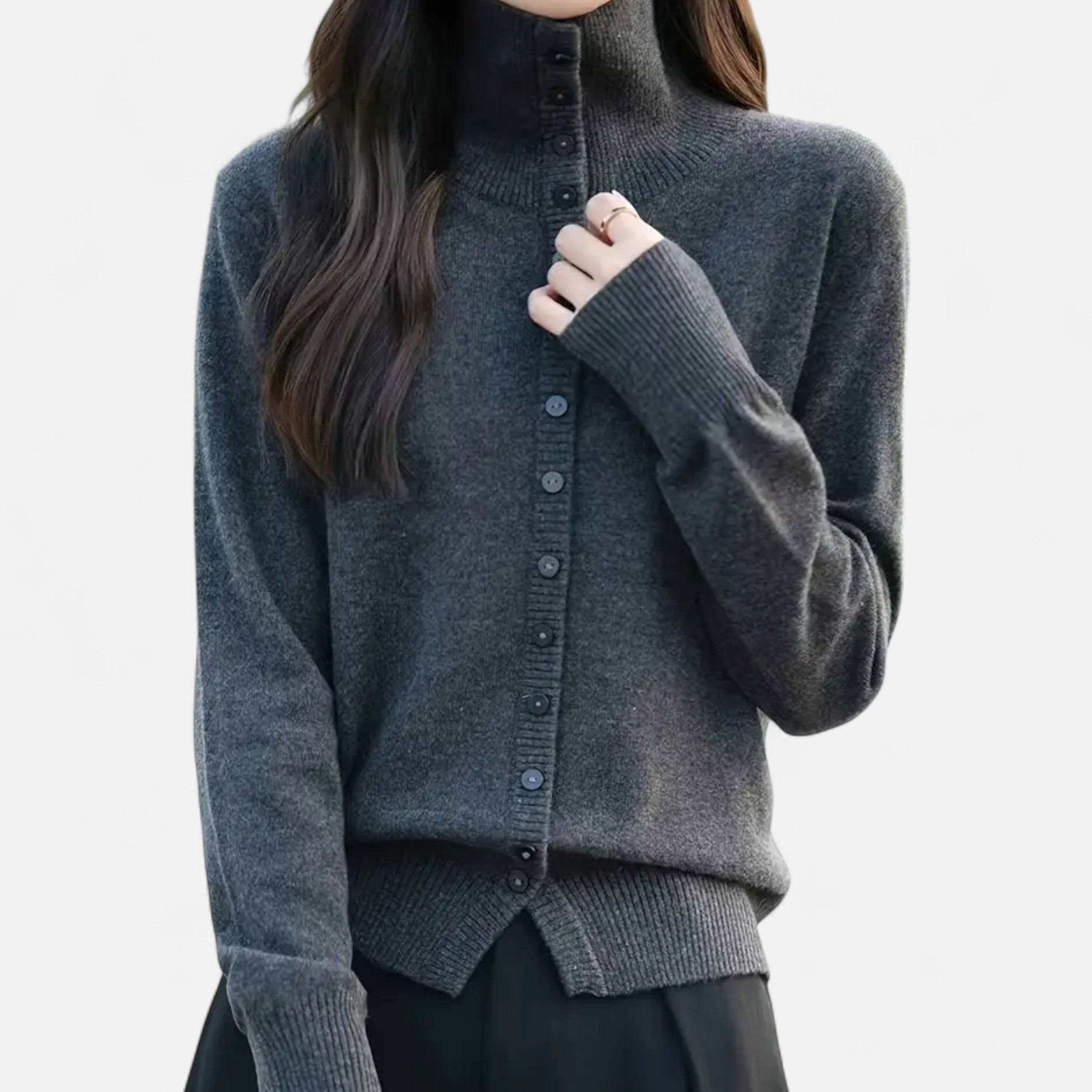 Women’s High-Neck Ribbed Cardigan