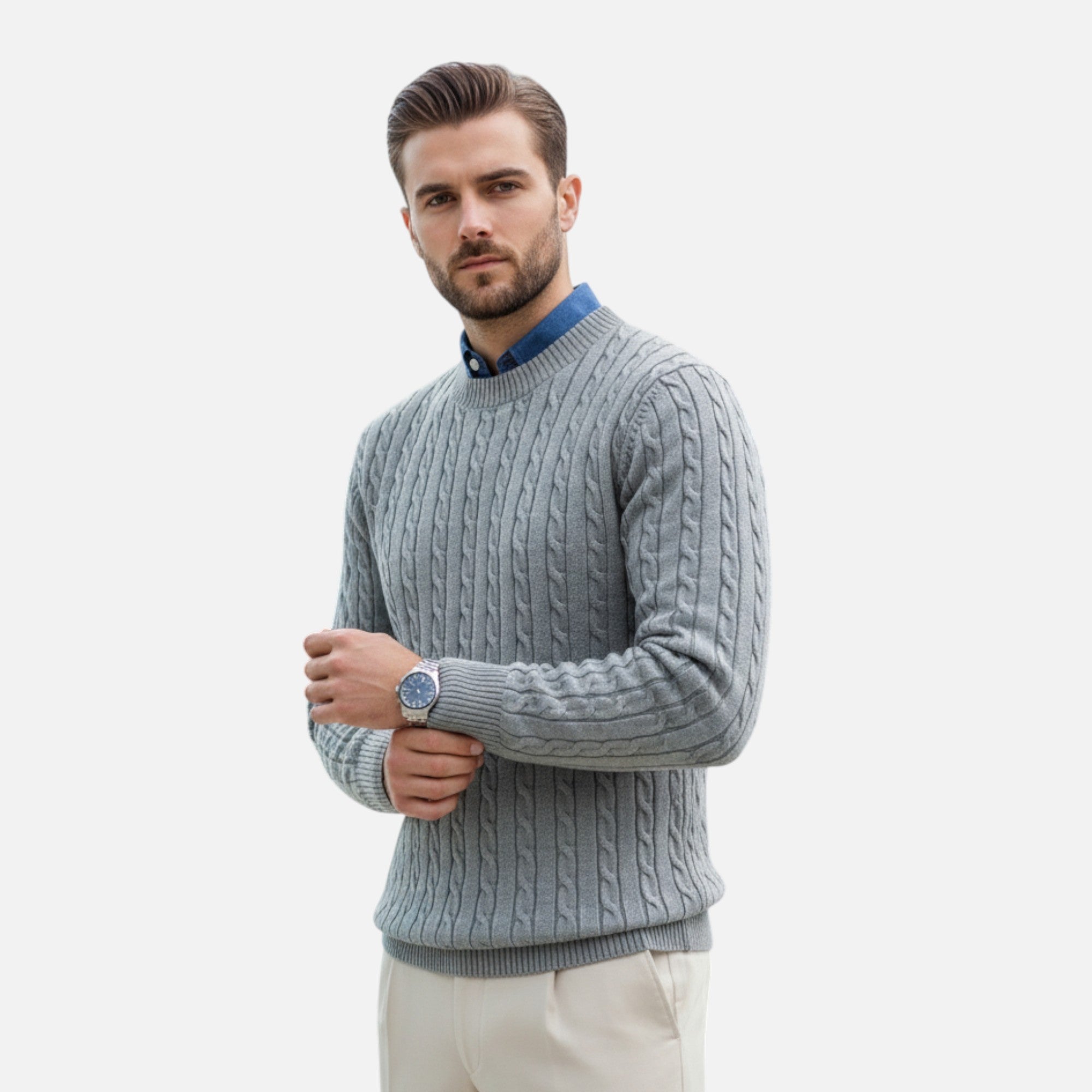 Men’s Round Neck Twisted Knit Pullover
