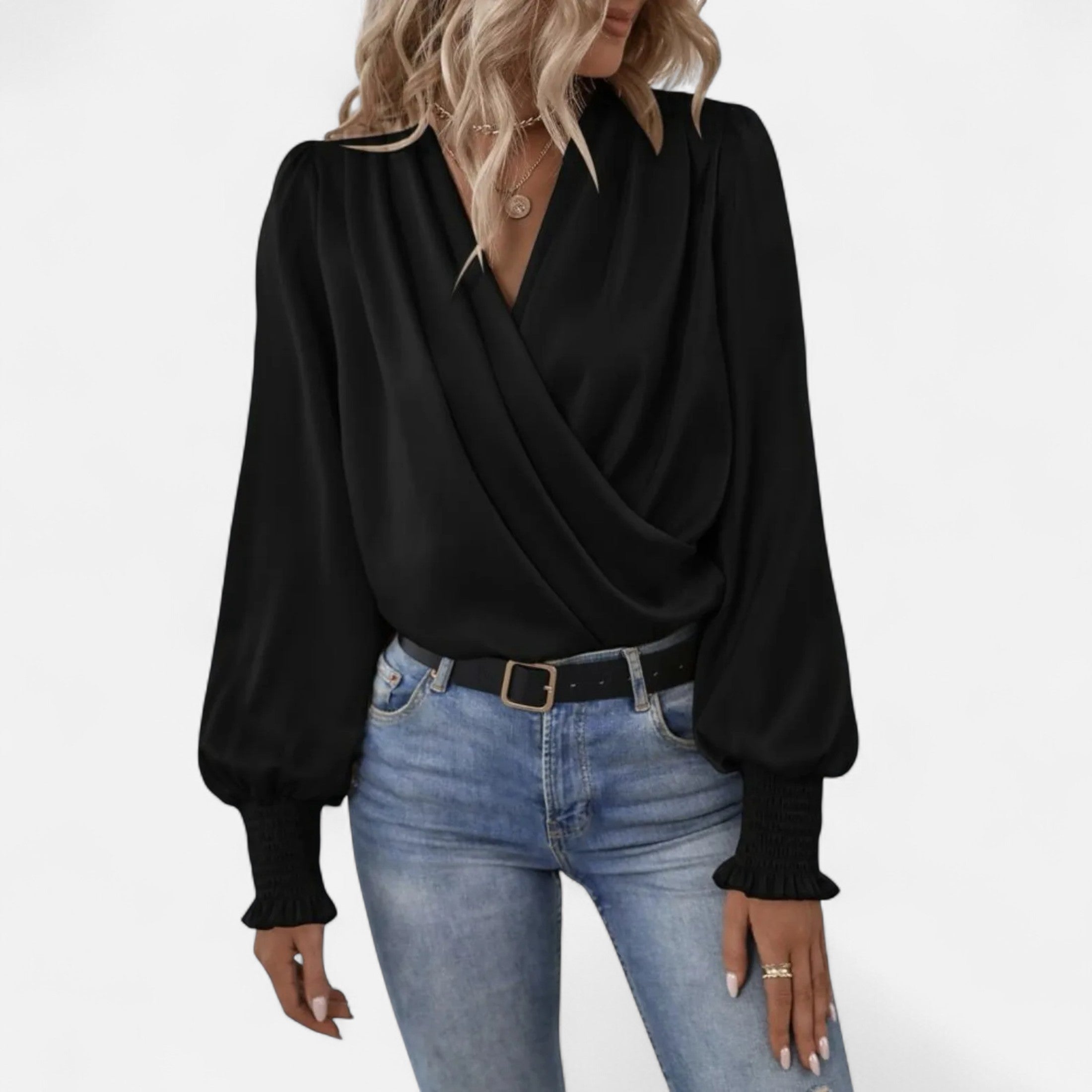 Women’s V-Neck Lantern Sleeve Blouse