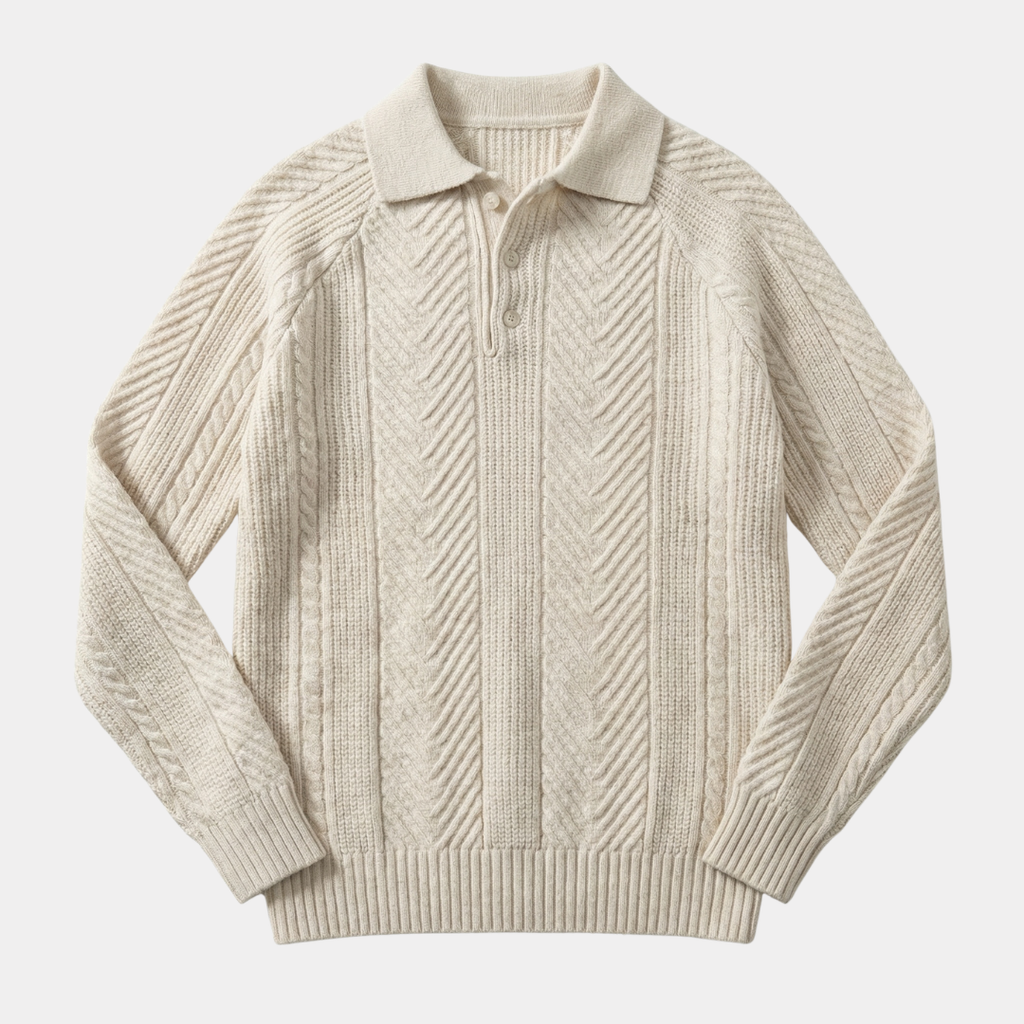 Men’s Long Sleeve Knit Polo Sweater Timeless