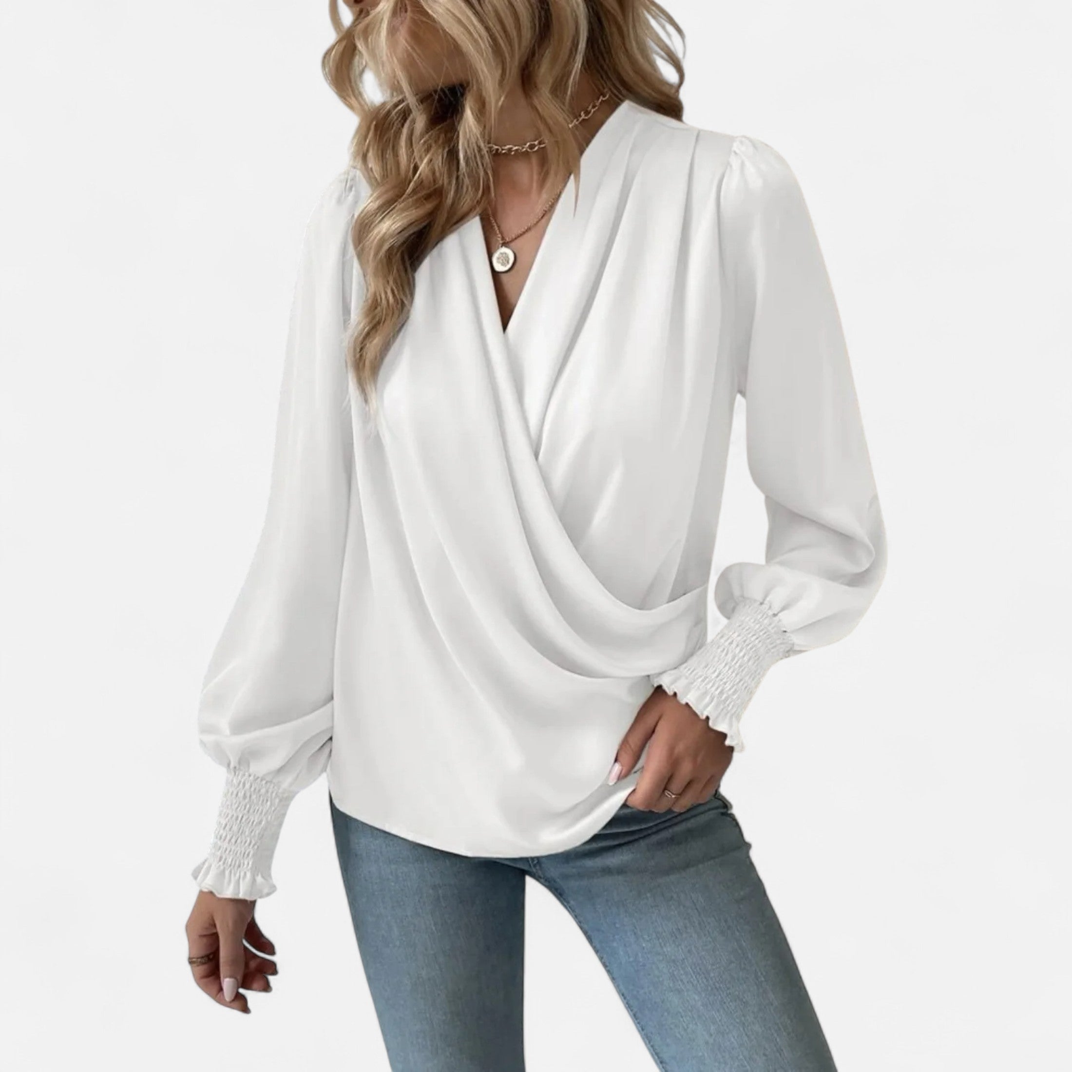 Women’s V-Neck Lantern Sleeve Blouse