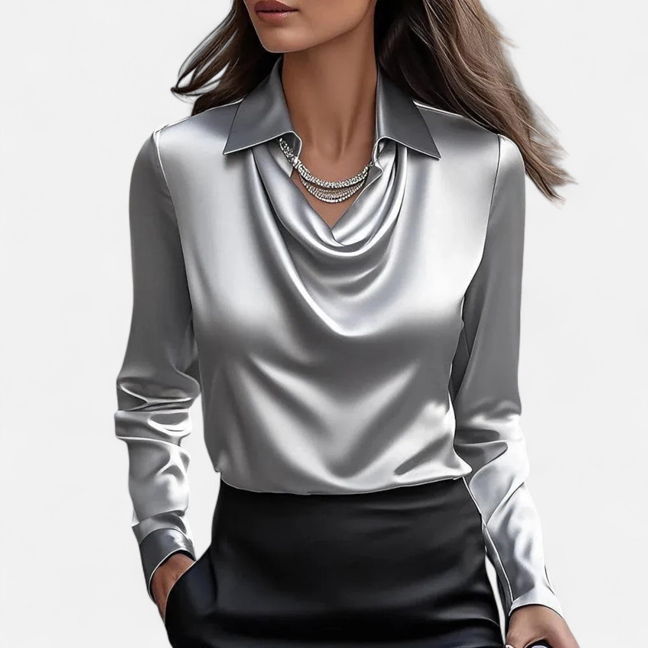 Women’s Satin Blouse Pleated V-Neck