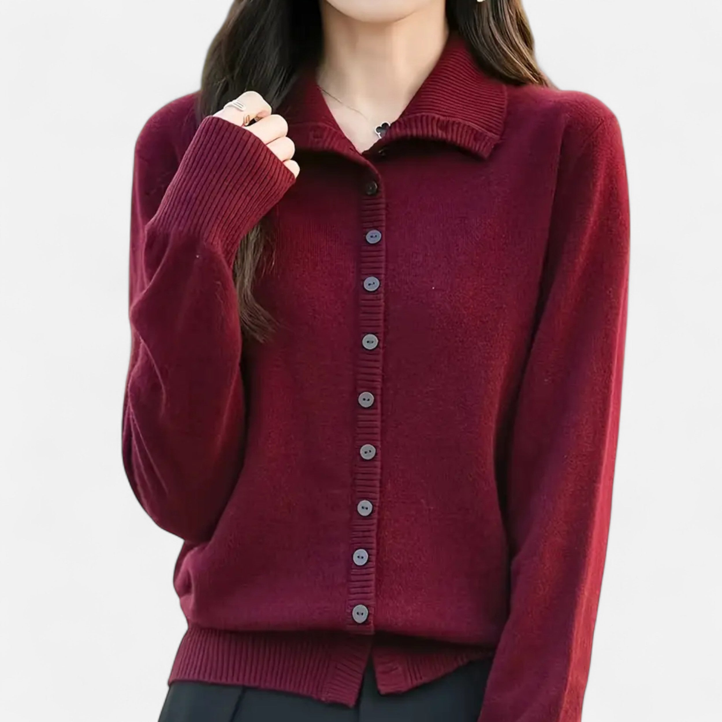 Women’s High-Neck Ribbed Cardigan
