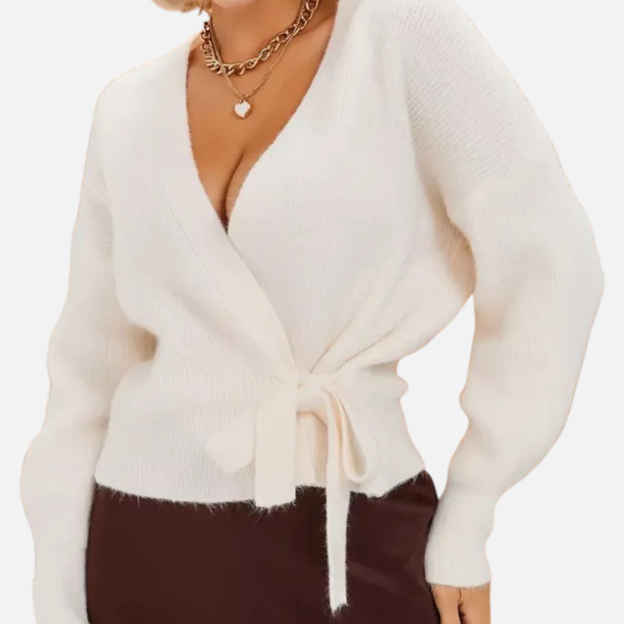 Women’s V-Neck Drawstring Knit Cardigan