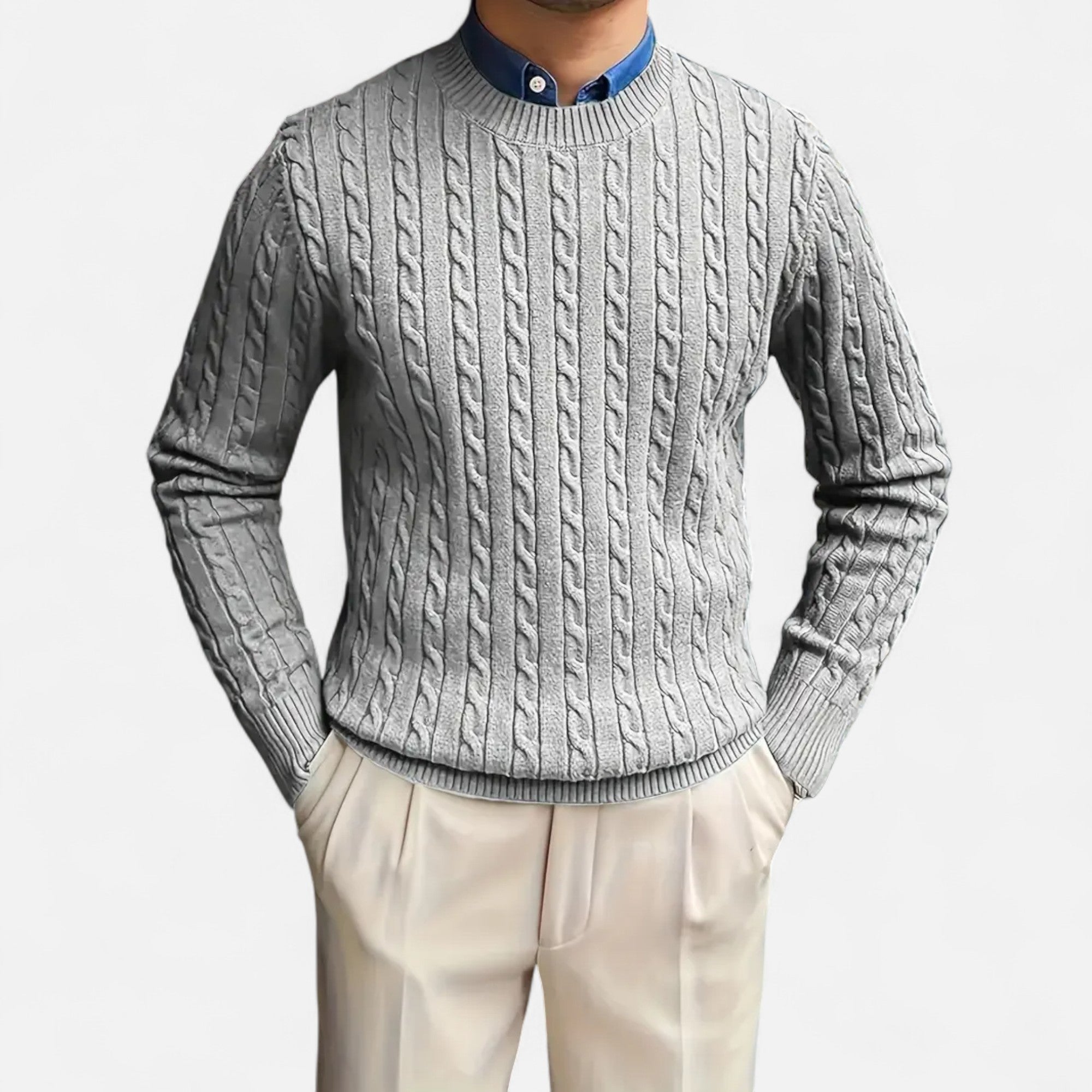 Men’s Round Neck Twisted Knit Pullover
