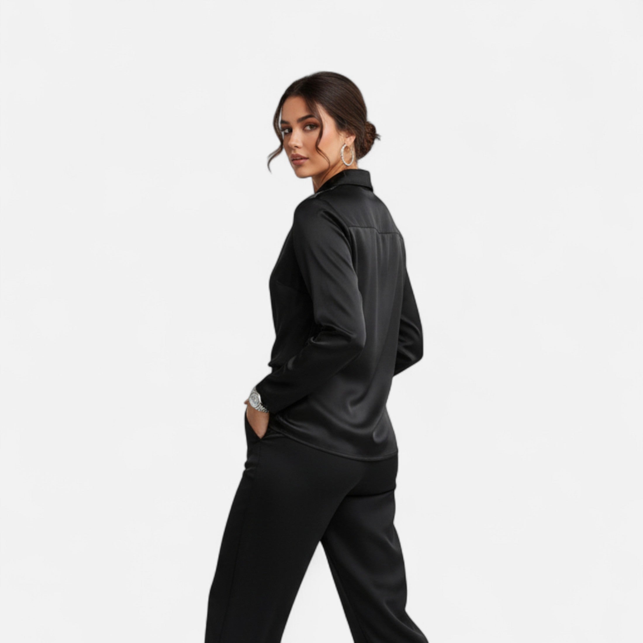 Women’s Satin Blouse Pleated V-Neck