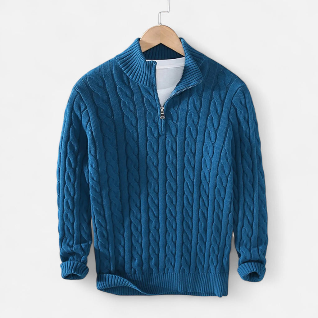 Men’s Half-Zip Knit Sweater Thick Turtleneck