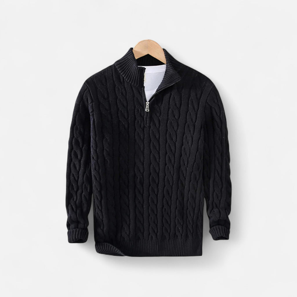 Men’s Half-Zip Knit Sweater Thick Turtleneck