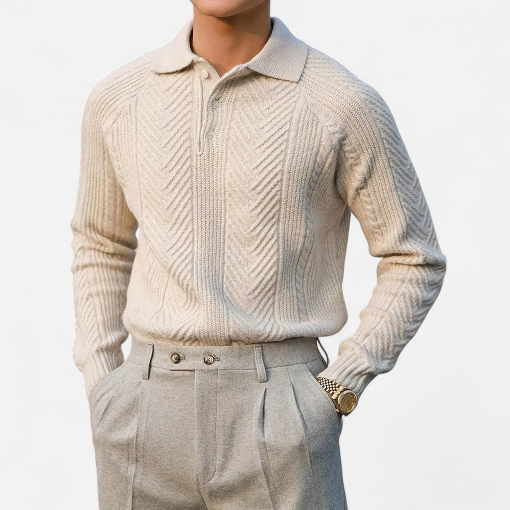 Men’s Long Sleeve Knit Polo Sweater Timeless