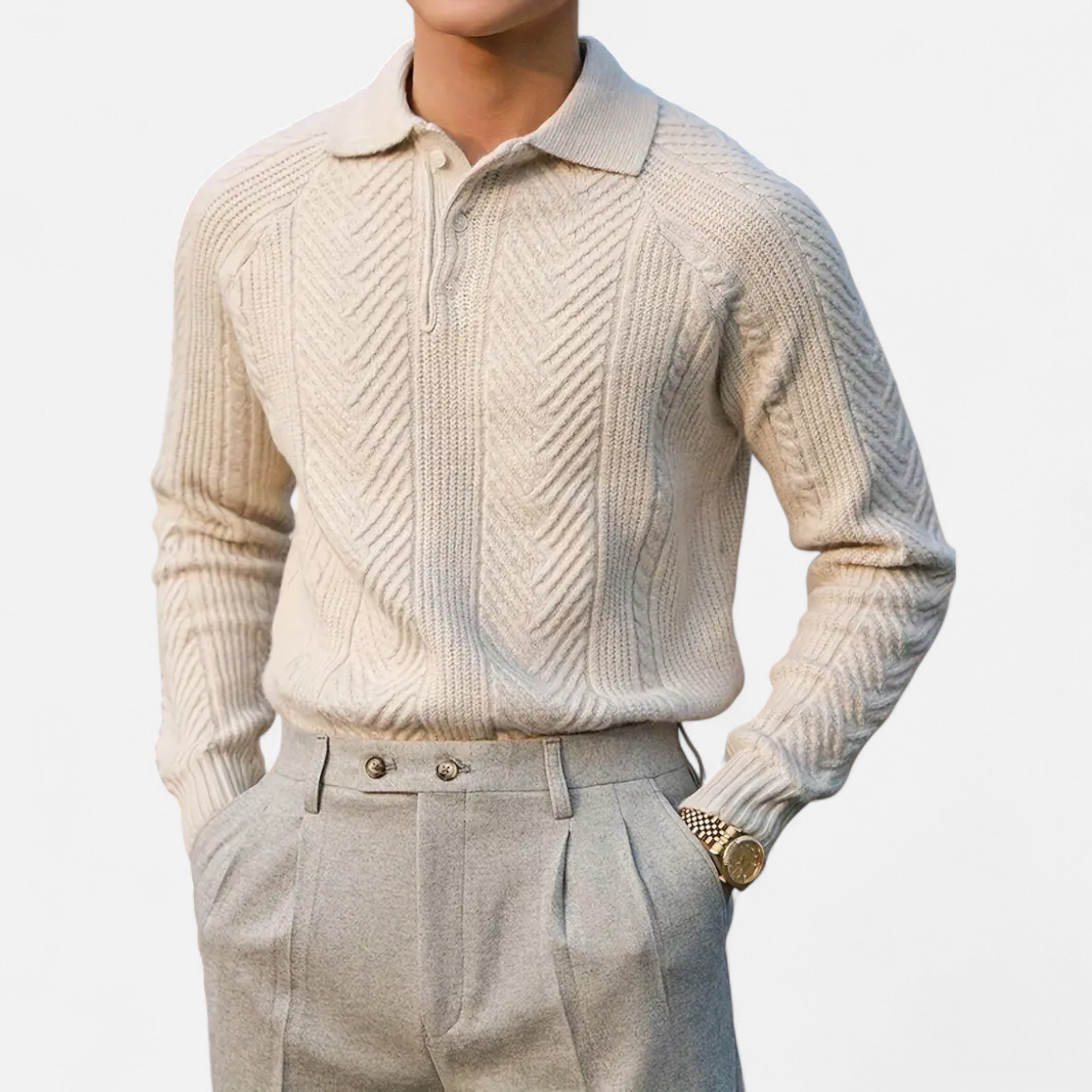 Men’s Long Sleeve Knit Polo Sweater Timeless