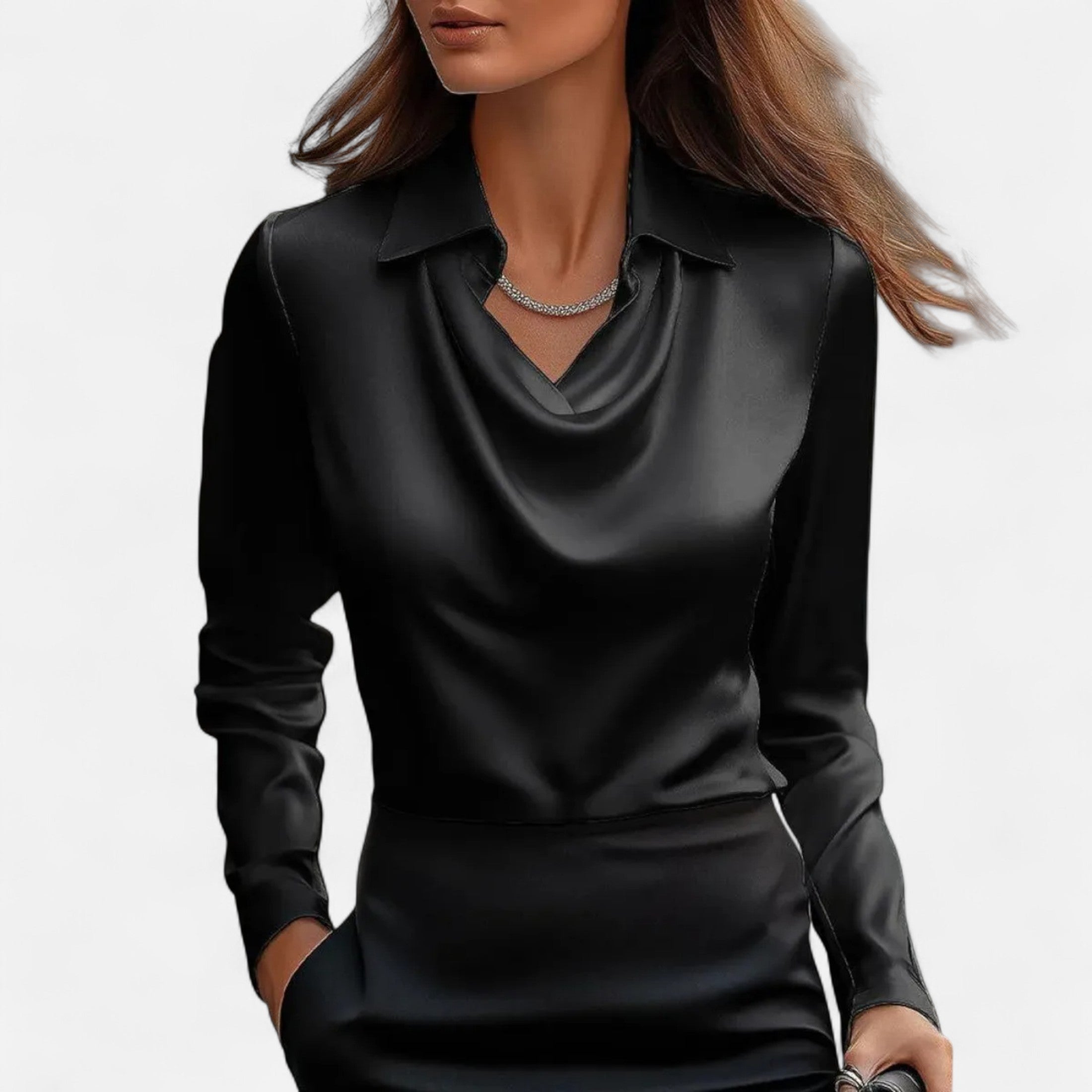 Women’s Satin Blouse Pleated V-Neck