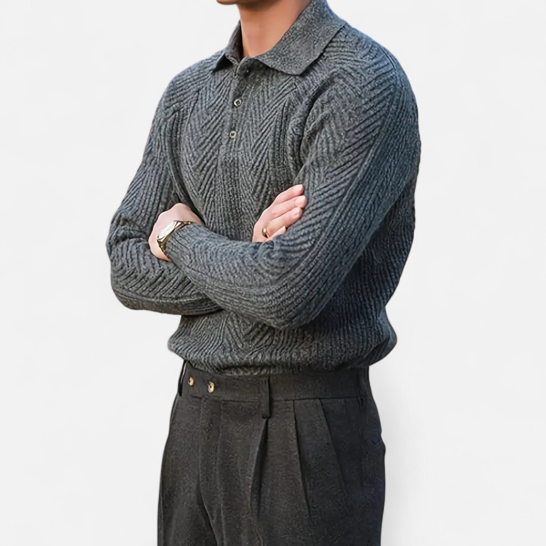 Men’s Long Sleeve Knit Polo Sweater Timeless