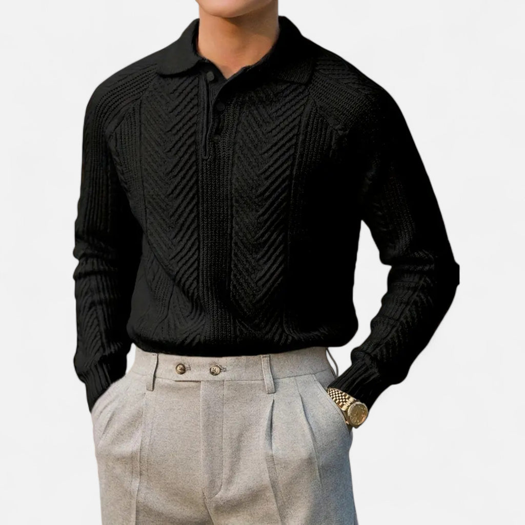 Men’s Long Sleeve Knit Polo Sweater Timeless