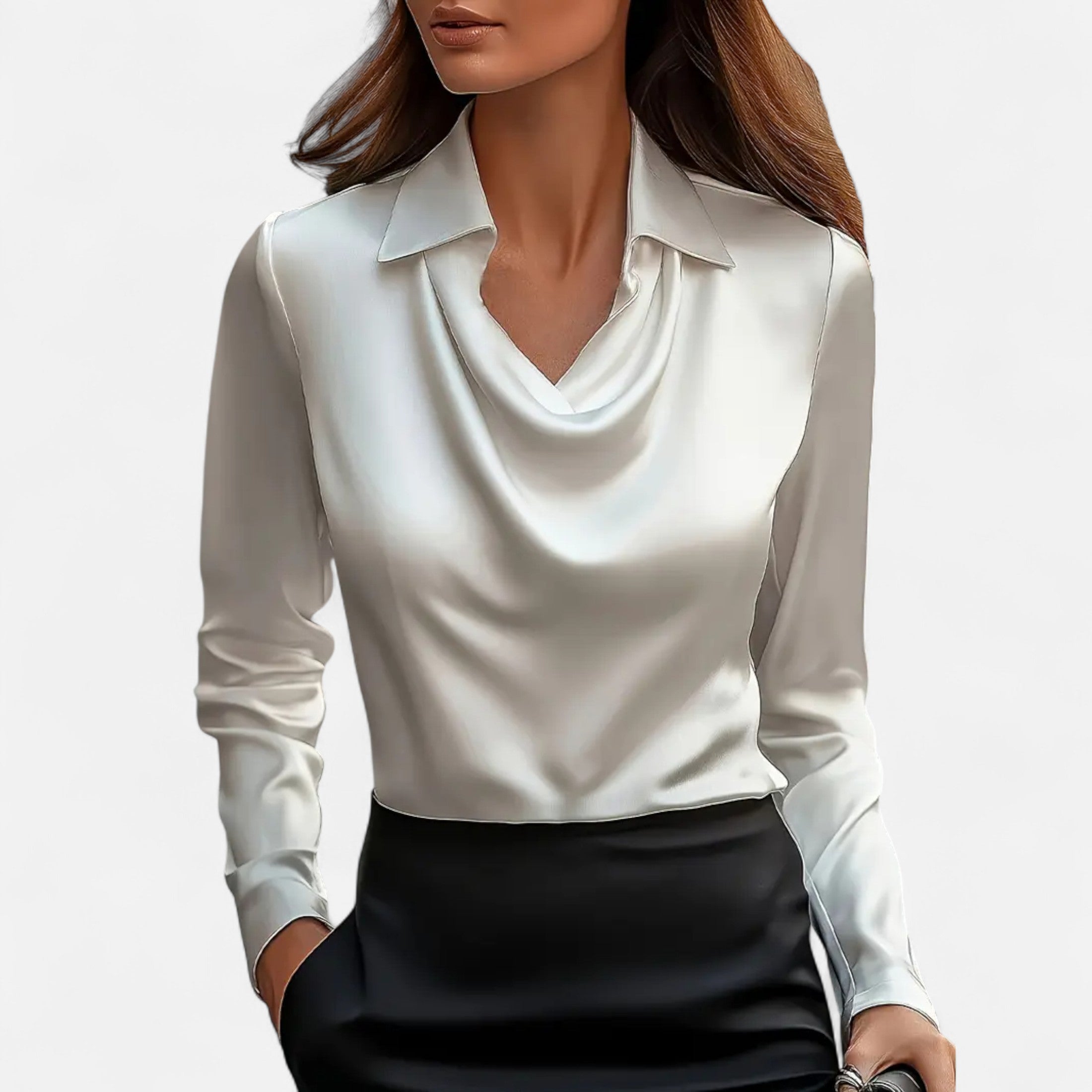 Women’s Satin Blouse Pleated V-Neck