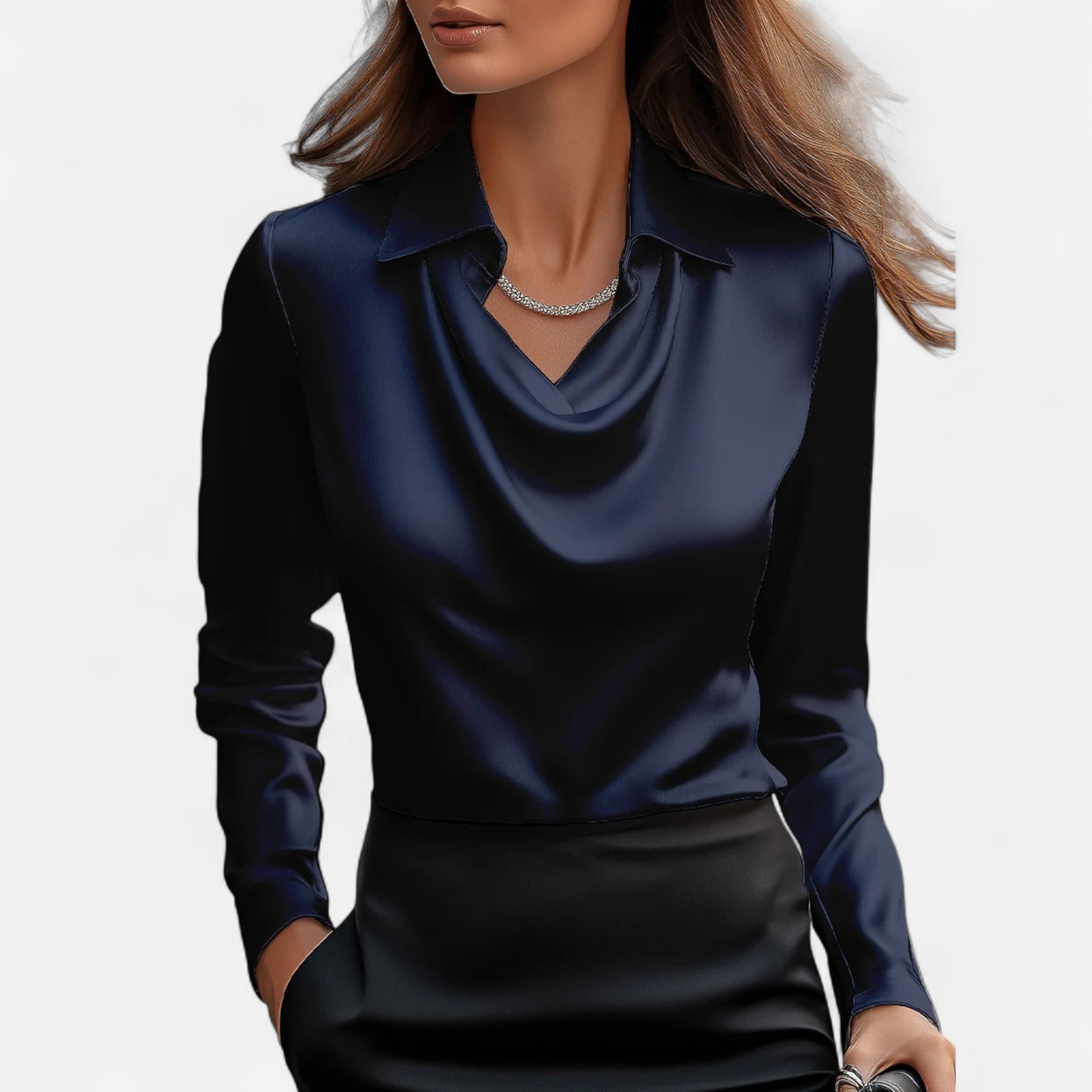Women’s Satin Blouse Pleated V-Neck