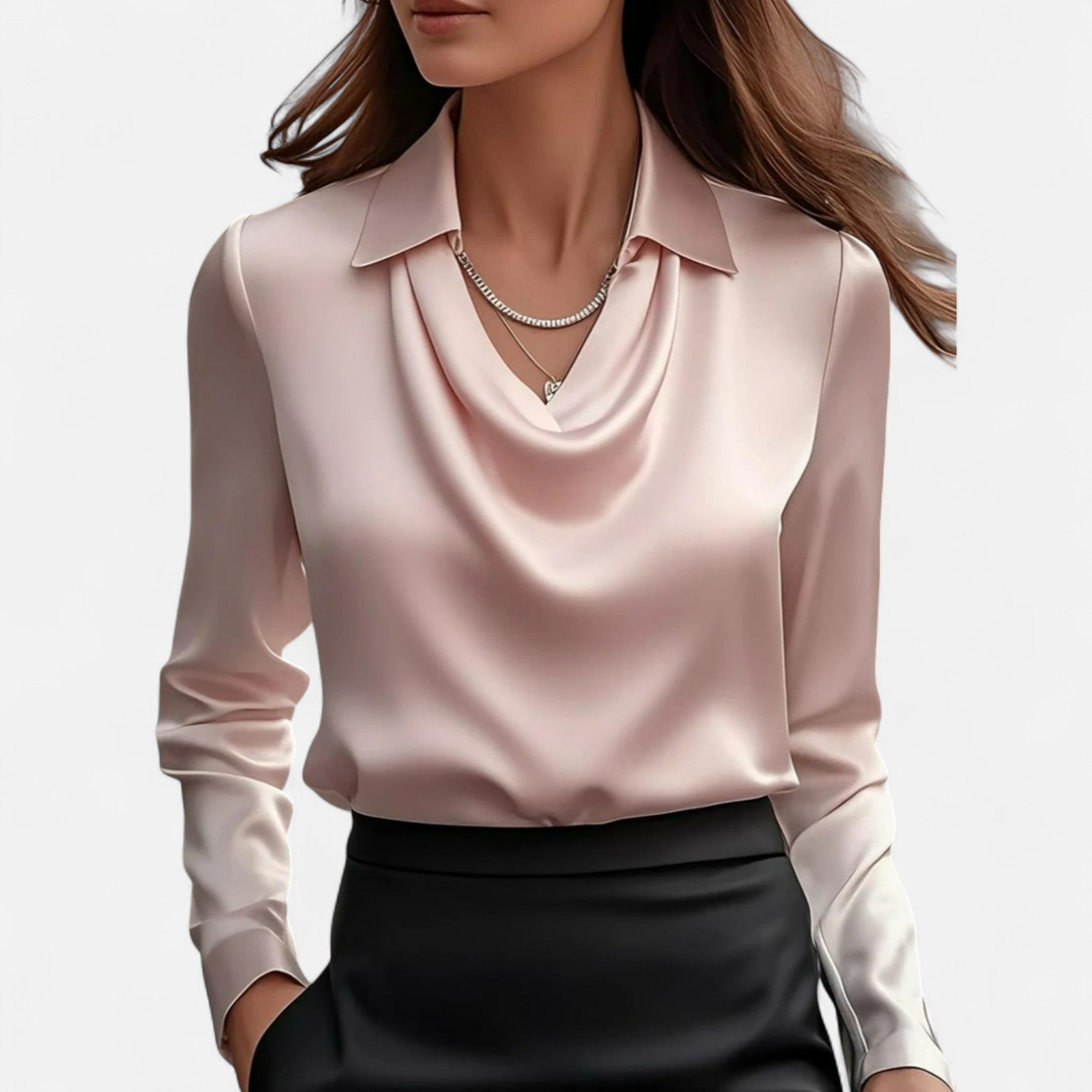Women’s Satin Blouse Pleated V-Neck