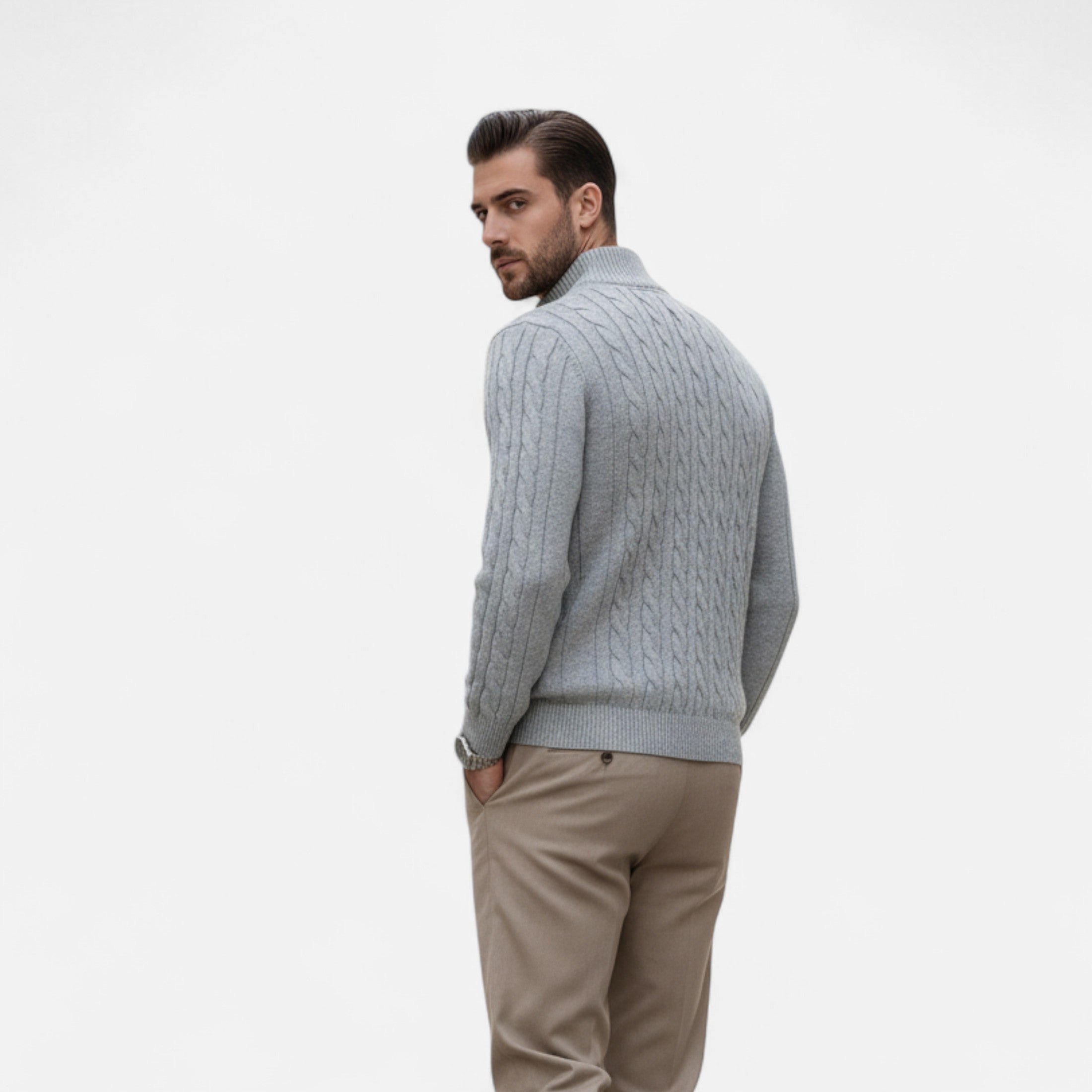 Men’s Half-Zip Knit Sweater Thick Turtleneck