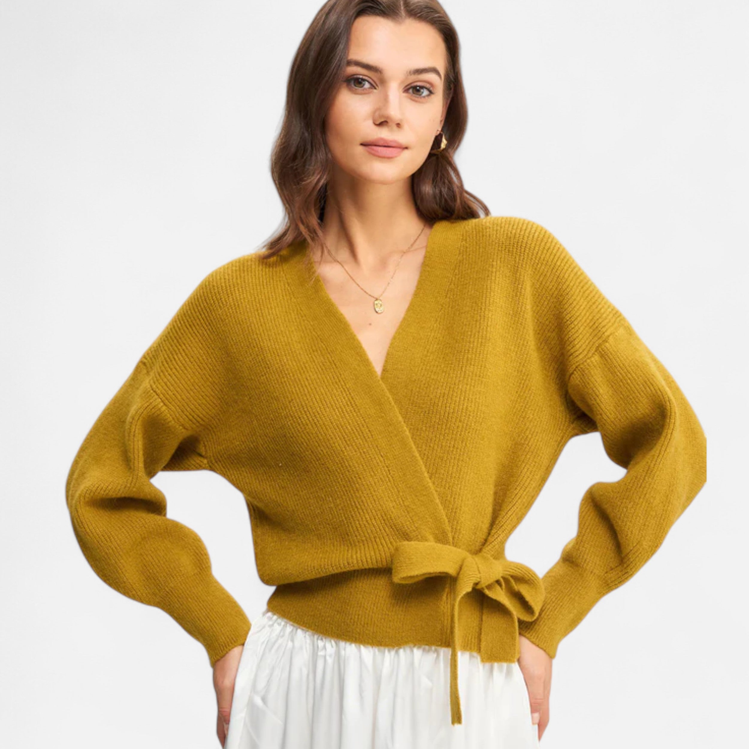 Women’s V-Neck Drawstring Knit Cardigan